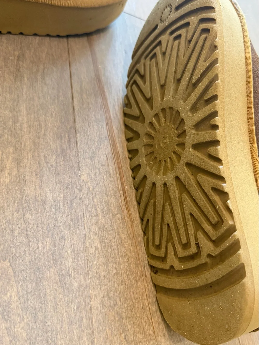 UGG Chestnut Suede Slip-On Mule with Red Trim